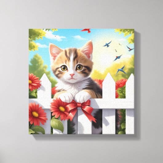 Kitten op het hek canvas afdruk (Voorkant)