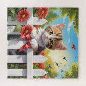 Kitten op het hek legpuzzel (Horizontaal)