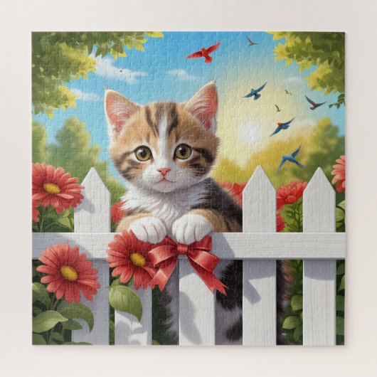 Kitten op het hek legpuzzel (Verticaal)