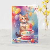 Kitten op Kleurrijk Feest Kaart (Gele Bloem)