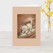  kitten op piano verjaardagsfeest Wenskaart Kaart (Gele Bloem)