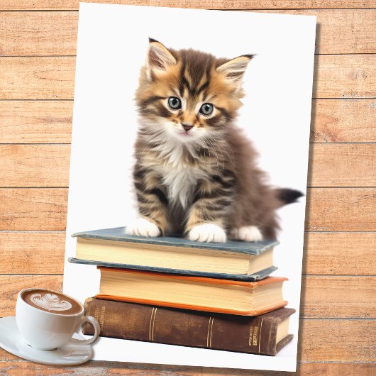 Kitten op Stack of Books 2 Decoupage Paper Tissuepapier