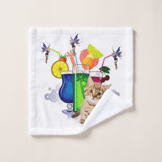 Kitten Paarse Fee Badkamer Handdoek Sets (Wasdoekje)
