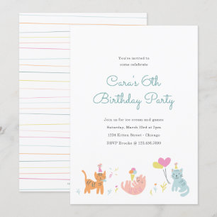 Kitten Party Birthday Invite Kaart