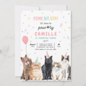Kitten Party Laten we Pawty Kitty Cat Birthday Kaart (Voorkant)