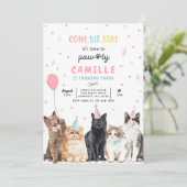 Kitten Party Laten we Pawty Kitty Cat Birthday Kaart (Staand voorkant)
