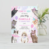 Kitten Party Laten we Pawty Kitty Cat Birthday Kaart (Staand voorkant)