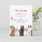 Kitten Party Laten we Pawty Kitty Cat Birthday Kaart (Staand voorkant)