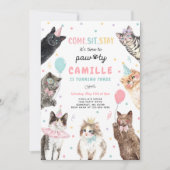 Kitten Party Laten we Pawty Kitty Cat Birthday Kaart (Voorkant)