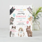 Kitten Party Laten we Pawty Kitty Cat Birthday Kaart (Staand voorkant)