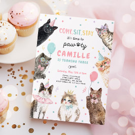 Kitten Party Laten we Pawty Kitty Cat Birthday Kaart