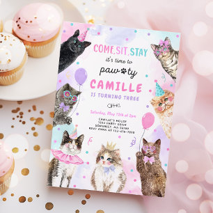 Kitten Party Laten we Pawty Kitty Cat Birthday Kaart