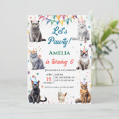 Kitten Party Let's Pawty Fun Cat Verjaardag Kaart (Staand voorkant)