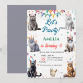 Kitten Party Let's Pawty Fun Cat Verjaardag Kaart (Voorkant / Achterkant)