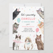 Kitten Party Let's Pawty Party Kitty Cat Birthday Kaart (Voorkant)