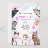 Kitten Party Let's Pawty Party Kitty Cat Birthday Kaart (Voorkant)
