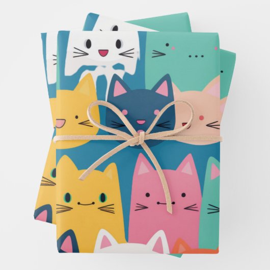 Kitten patroon, kleurrijk inpakpapier (In situ)