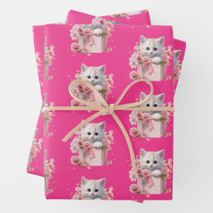 Kitten Pattern Roze Wrapping Papier Voor Kat Liefh Inpakpapier Vel