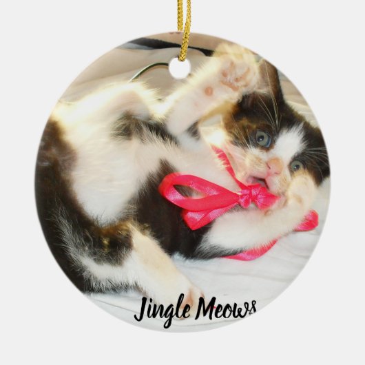 Kitten Photo Text Jingle Meows, Customize,  Keramisch Ornament (Voorkant)