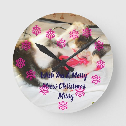 Kitten Photo Text Jingle Meows, Customize,  Ronde Klok (Voorkant)