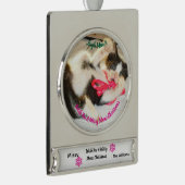Kitten Photo Text Jingle Meows, Customize,  Verzilverd Banner Ornament (Rechts)