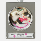 Kitten Photo Text Jingle Meows, Customize, Verzilverd Banner Ornament (Voorkant)