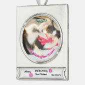 Kitten Photo Text Jingle Meows, Customize,  Verzilverd Banner Ornament (Links)