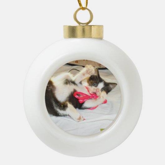 Kitten Photo Text , Snowflake, Customize,  Keramische Bal Ornament (Voorkant)
