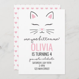 Kitten Pink Hearts Birthday Kaart