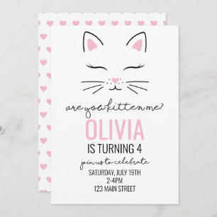 Kitten Pink Hearts Birthday Kaart
