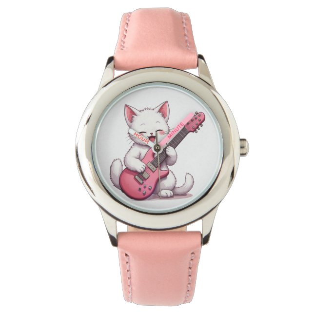 Kitten Playing Guitar Horloge (Voorkant)