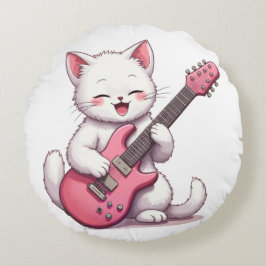 Kitten Playing Guitar Rond Kussen