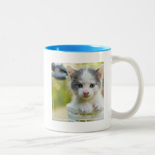 Kitten Rides A Bike Tweekleurige Koffiemok