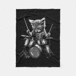 Kitten Rock Band Drummer Cat Plays Drums Fleece Deken