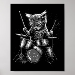 Kitten Rock Band Drummer Cat Plays Drums Poster