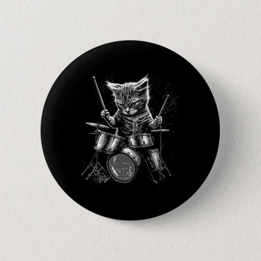 Kitten Rock Band Drummer Cat Plays Drums Ronde Button 5,7 Cm (Voorkant)