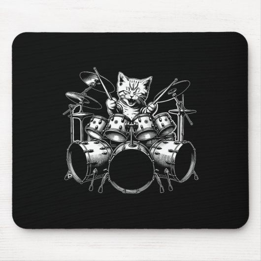 Kitten Rock Band Funny Kat Drummer Cat Playing D Muismat (Voorkant)