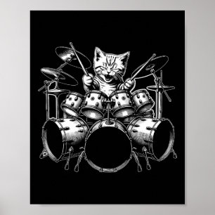 Kitten Rock Band Funny Kat Drummer Cat Playing D Poster
