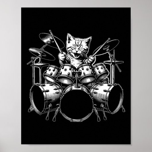 Kitten Rock Band Funny Kat Drummer Cat Playing D Poster (Voorkant)