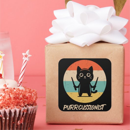 Kitten Rock Band Grappig Percussionist Kattenspel Vierkante Sticker (Feest)