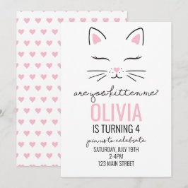 Kitten Roze Hartjes Verjaardag Kaart