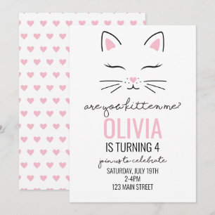 Kitten Roze Hartjes Verjaardag Kaart
