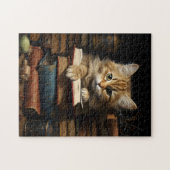 Kitten rusten op boeken legpuzzel (Horizontaal)