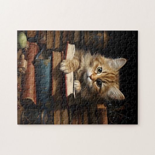 Kitten rusten op boeken legpuzzel (Horizontaal)