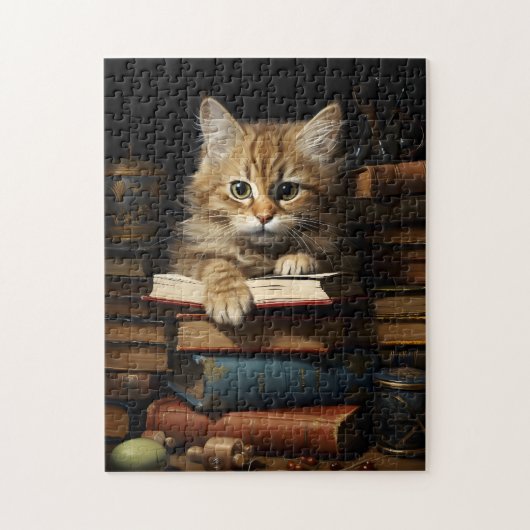 Kitten rusten op boeken legpuzzel (Verticaal)