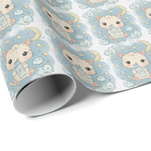 Kitten Schattige Baby Pastel Waterverf Patroon Cadeaupapier