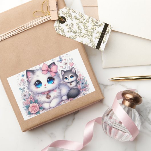 Kitten Schattigheid Overload: Sparkling-Eyed Cat & Rechthoekige Sticker (Geschenken)