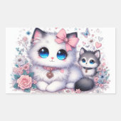 Kitten Schattigheid Overload: Sparkling-Eyed Cat & Rechthoekige Sticker (Voorkant)