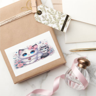 Kitten Schattigheid Overload: Sparkling-Eyed Cat & Rechthoekige Sticker