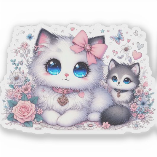 Kitten Schattigheid Overload: Sparkling-Eyed Cat & Sticker (Voorkant)